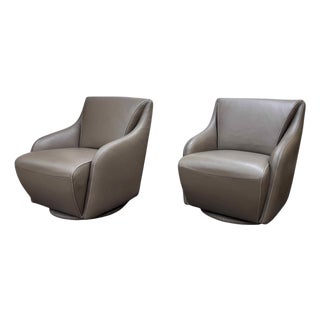 W. Schillig Leather Nikki Swivel Lounge Chairs, a Pair For Sale