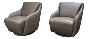 W. Schillig Leather Nikki Swivel Lounge Chairs, a Pair