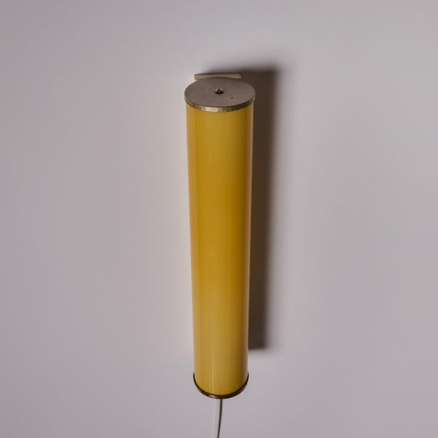 1940s Finnish Yellow Cylindrical Glass & Metal Plug-in Wall Lamp For Sale - Image 15 of 18
