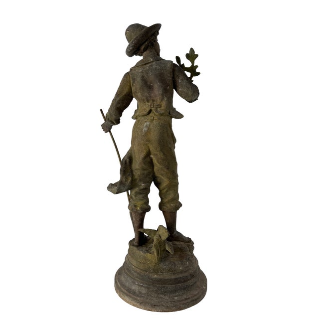Antique French Louis Guillemin Signed Spelter “Jardinier” Sculpture For Sale In Los Angeles - Image 6 of 17