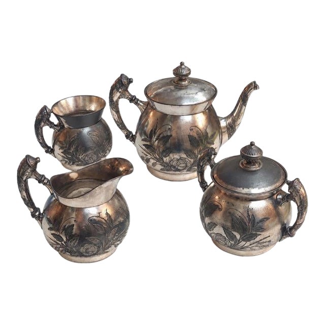 Antique Victorian Silverplate Tea Set - 4 Pieces For Sale