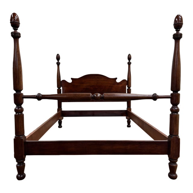 Vintage Full Size Duncan Phyfe Traditional Style Acorn Finial Poster Bed For Sale