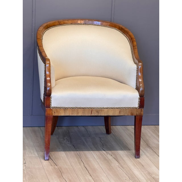 Wood Early 19th Century German Biedermeier Fruitwood Upholstered Tub Chair For Sale - Image 7 of 10