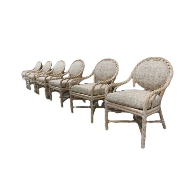 Set of 6 McGuire Twisted Rattan Rawhide Chairs For Sale - Image 4 of 12