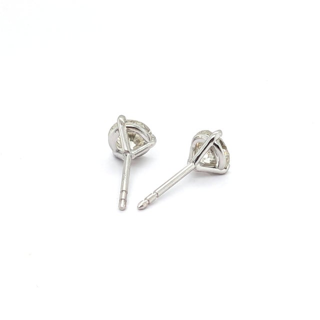 Silver 14k White Gold Diamond Stud Earrings ~1.23cts, Pair For Sale - Image 8 of 9