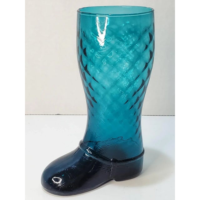 Mid Century Italian Diamond Optic Teal Glass Boot Vase Chairish