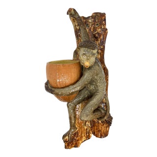 Monumental Majolica Monkey Wall Pocket by Wayte & Ridge, English, Ca. 1880 For Sale