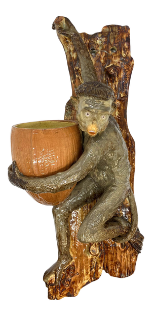 Monumental Majolica Monkey Wall Pocket by Wayte & Ridge, English, Ca. 1880