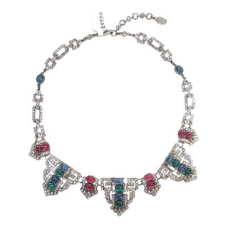 Ben Amun Silver Necklace with Crystals and Red, Bue and Green stones For Sale