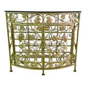 Vintage Maitland-Smith Hollywood Regency Silver Leaf Wine Rack Console Table - 30 Wells, Demi-Lune Design