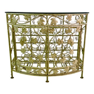 Vintage Maitland-Smith Hollywood Regency Silver Leaf Wine Rack Console Table - 30 Wells, Demi-Lune Design, Attributed For Sale