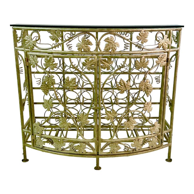 Vintage Maitland-Smith Hollywood Regency Silver Leaf Wine Rack Console Table - 30 Wells, Demi-Lune Design, Attributed For Sale