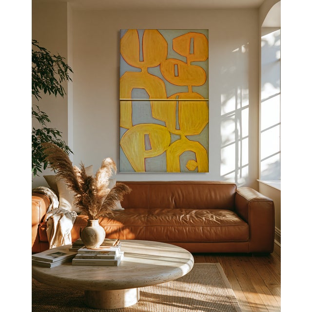 2020s Original Abstract Oil Painting Diptych in Golden Yellow – Two-Panel Stretched Canvas by Tatiana Duperault For Sale - Image 5 of 5