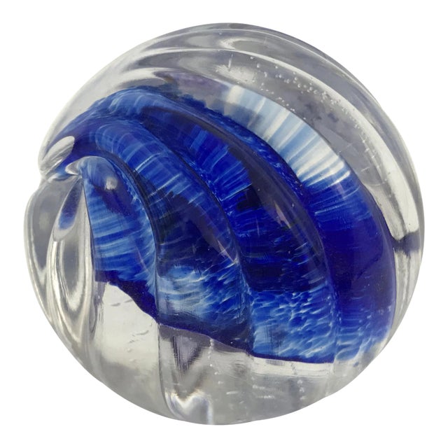 2000 Blue Art Glass Paper Weight For Sale