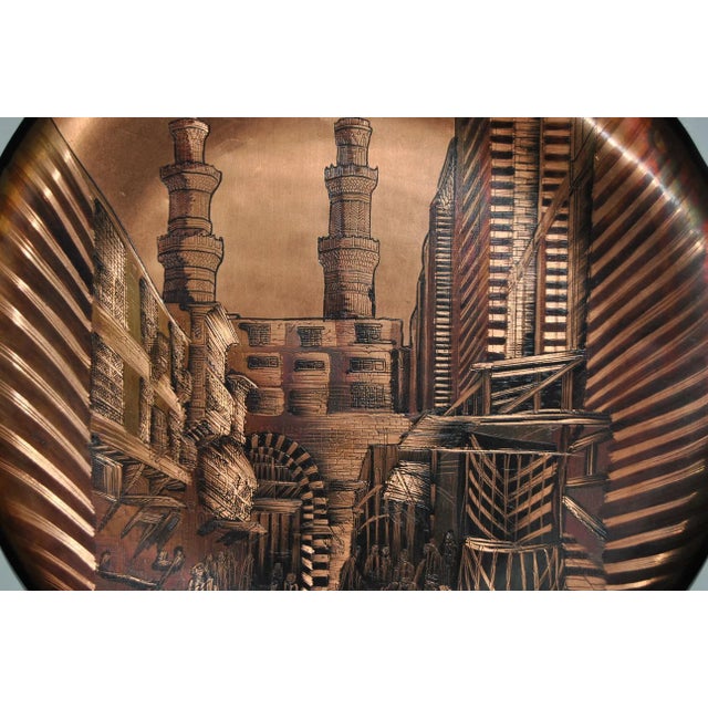 Wall Plate Egyptian Revival Copper Etching of Antique Cityscape Art Deco For Sale - Image 4 of 8