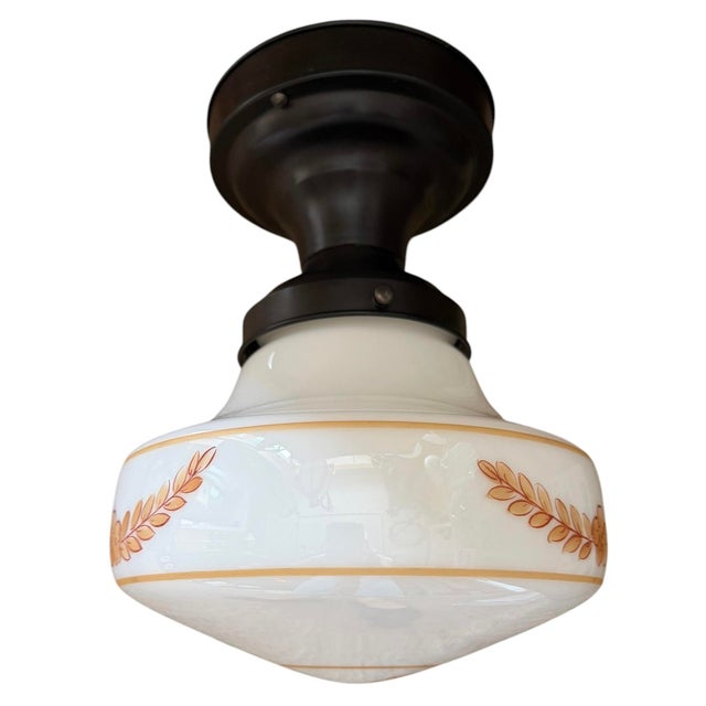 1920s Antique Leaf and Flower Motif Flushmounts Light Fixtures - a Pair For Sale - Image 5 of 7