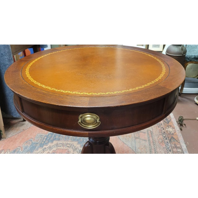 1940s Fine 1940s Leather Top Drum Table Brass Lion Feet For Sale - Image 5 of 9