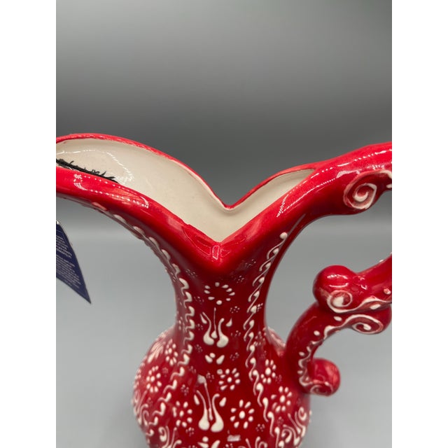 Turkish Ozen Turkish Handmade Red and White Ceramic Decorative Pitcher For Sale - Image 3 of 6