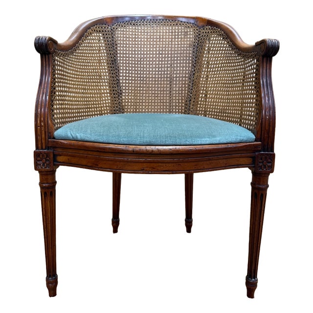 Louis XVI Style Stained Wood Desk Chair with Cane Seat, 19th Century For Sale