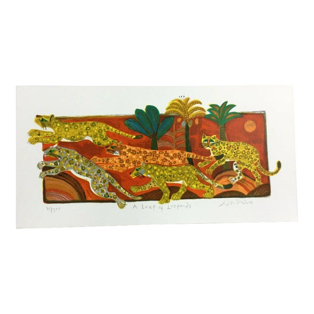 Mid Century Modern Unframed Leap of Leopards Judith Bledsoe Signed Lithograph For Sale