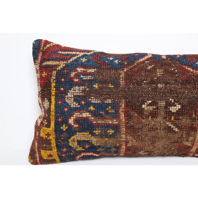 Authentic Antique Caucasian Rug Pillow Cover – Low‑Pile Wool Textile -15'' X 32'' For Sale In Tampa - Image 6 of 8