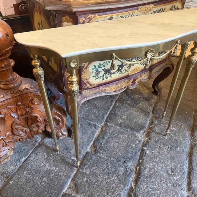 1950s Mid-Century Modern Yellow Marble and Brass Italian Console For Sale - Image 10 of 10