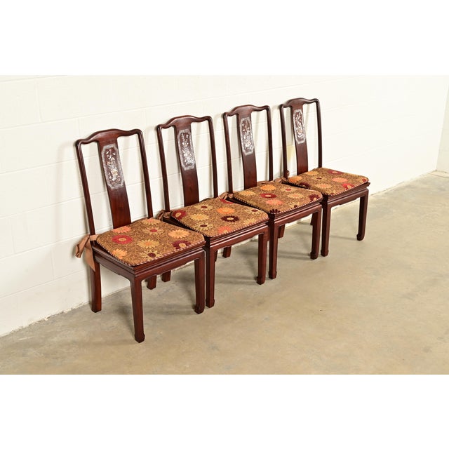 George Zee Antique Chinese Carved Rosewood Dining Chairs With Mother of Pearl Inlay, Circa 1890s For Sale - Image 4 of 13