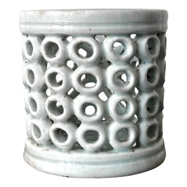 Early 20th Century Korean Reticulated Celadon Brush Holder For Sale