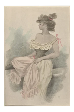 1899 "Woman in Corset" Art Nouveau Matted Chromolithograph by Boutet