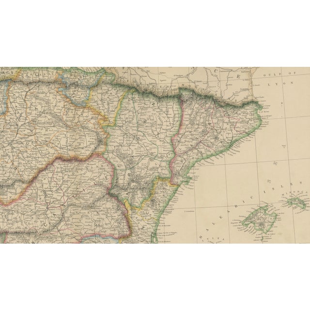 Antique Map of Spain, Portugal and Iberian Peninsula, 1860s For Sale - Image 6 of 9