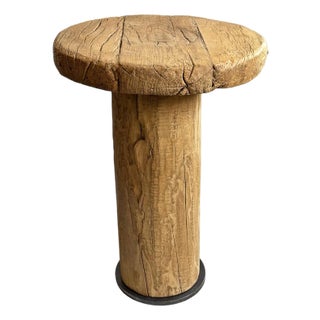 Rustic Log Round Side Table For Sale