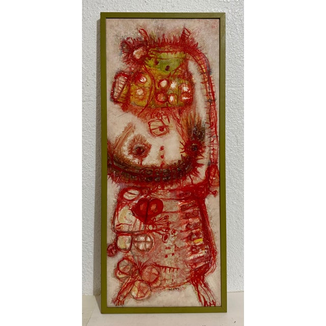 Akira Kito, 1963 French Japanese Art Brut Abstract Oil Painting Akira Kito Diable et Rouge, 1963 For Sale In Miami - Image 6 of 12