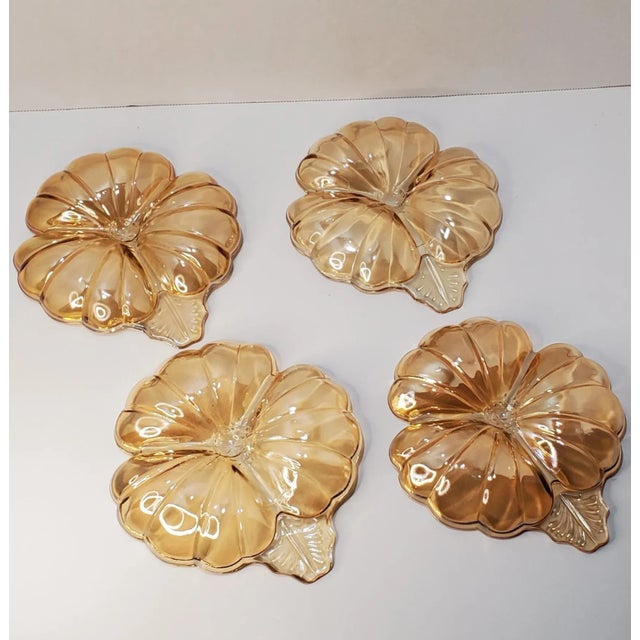 Federal Glass 1950s Jeanette Glass Marigold Iridized 3 Part Doric Candy Dish Set of 3 For Sale - Image 4 of 10