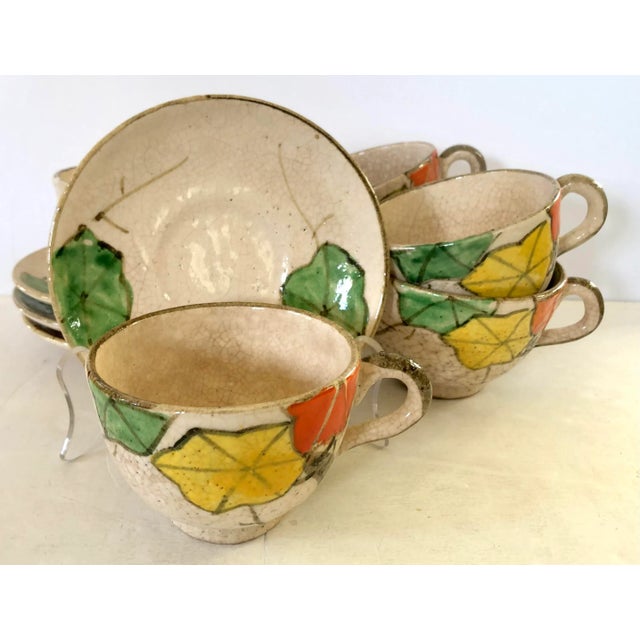 Ceramic Vintage Japanese Wabi Sabi Pottery Cups and Saucers, Set of 4 For Sale - Image 7 of 7
