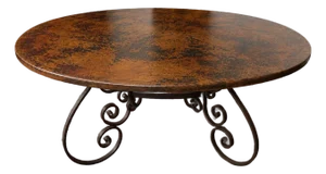 Large 71” Hand-Hammered Copper Top Dining Table With Wrought Iron Scroll Base