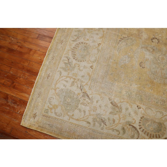 Persian Antique Gold Ivory Square PersianTabriz Rug For Sale - Image 3 of 12