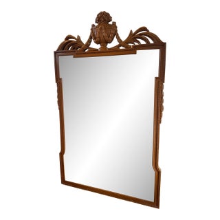 Wood Carved Mirror Wreath Urn Floral Motif Neo-Classical Style For Sale
