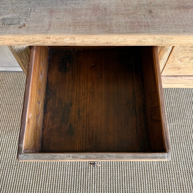 Vintage Elm Wood Console Table With Patina 73" For Sale - Image 10 of 14