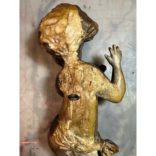 Figurative Pair 17th Century Italian Hand Carved Baroque Giltwood Putti For Sale - Image 3 of 11