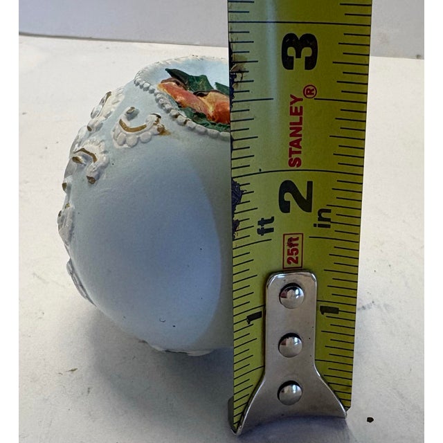 Sky Blue Vintage Hand-Painted Chalkware Egg With Robin Bird Motif For Sale - Image 8 of 9