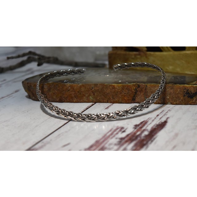 Vintage Artisan Made Woven Sterling Silver Choker Collar For Sale In Philadelphia - Image 6 of 9