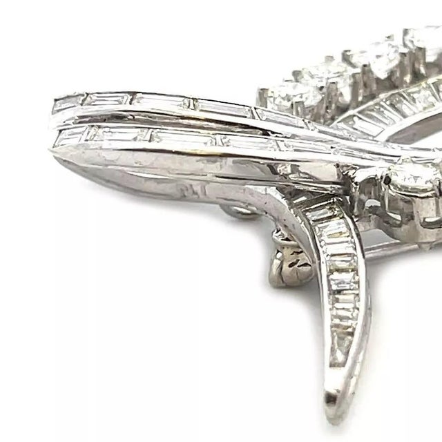 Metal Platinum Diamond Open Style Long Stem Leaf Brooch 14k Gold Pin For Sale - Image 7 of 7