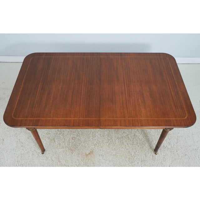 French Councill Craftsmen Mahogany Inlaid French Directorie Dining Table For Sale - Image 3 of 18