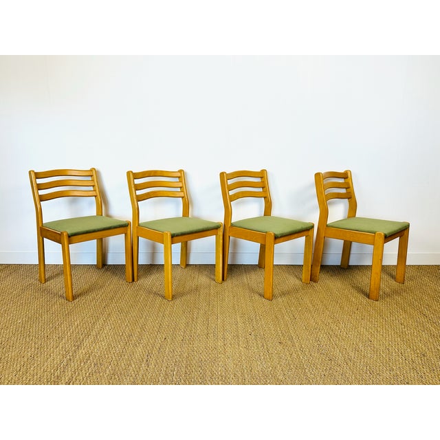 Mid-Century Modern Vintage Beechwood and Green Corduroy Dining Chairs, 1960s, Set of 4 For Sale - Image 3 of 18