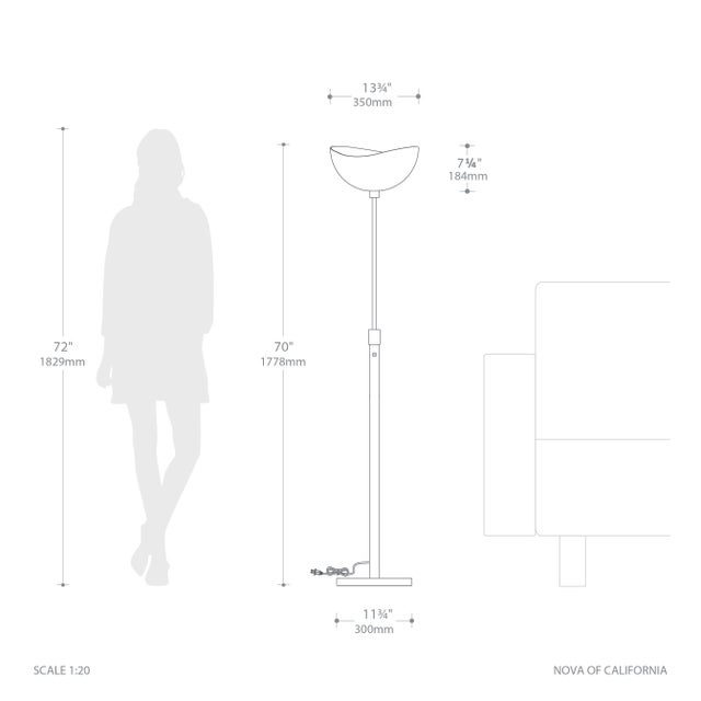 Metal Minimalist Luna Torchiere Floor Lamp 70" H - Mid-Century Modern, Red Gold Shade, Weathered Brass, Dimmable, Bulb Included For Sale - Image 7 of 7