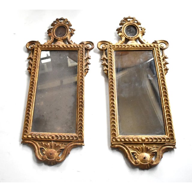 18th Century Pair of Antique 18th-Century Italian Neoclassical Giltwood Mirrors For Sale - Image 5 of 13