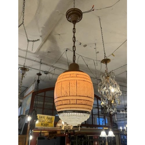 Art Deco Vintage 1940s Root Beer Barrel Pendant Ceiling Light Rewired For Sale - Image 3 of 12