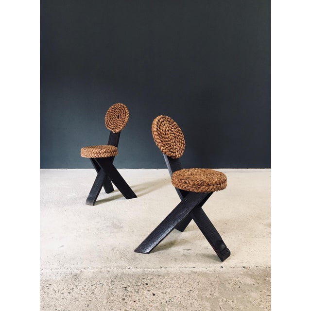 Brown Mediterranean Tripod Side Chairs from Audoux Minet, France, 1950s, Set of 2 For Sale - Image 8 of 18