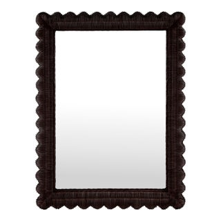 Flora 30 in. W x 40 in. H Rectangular Rattan Scalloped Edge Wall Mirror, Chocolate For Sale