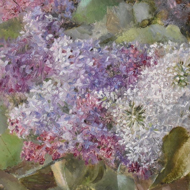 Auguste Kind, Lilac Flowers, 1890s, Oil on Canvas, Framed For Sale - Image 7 of 12